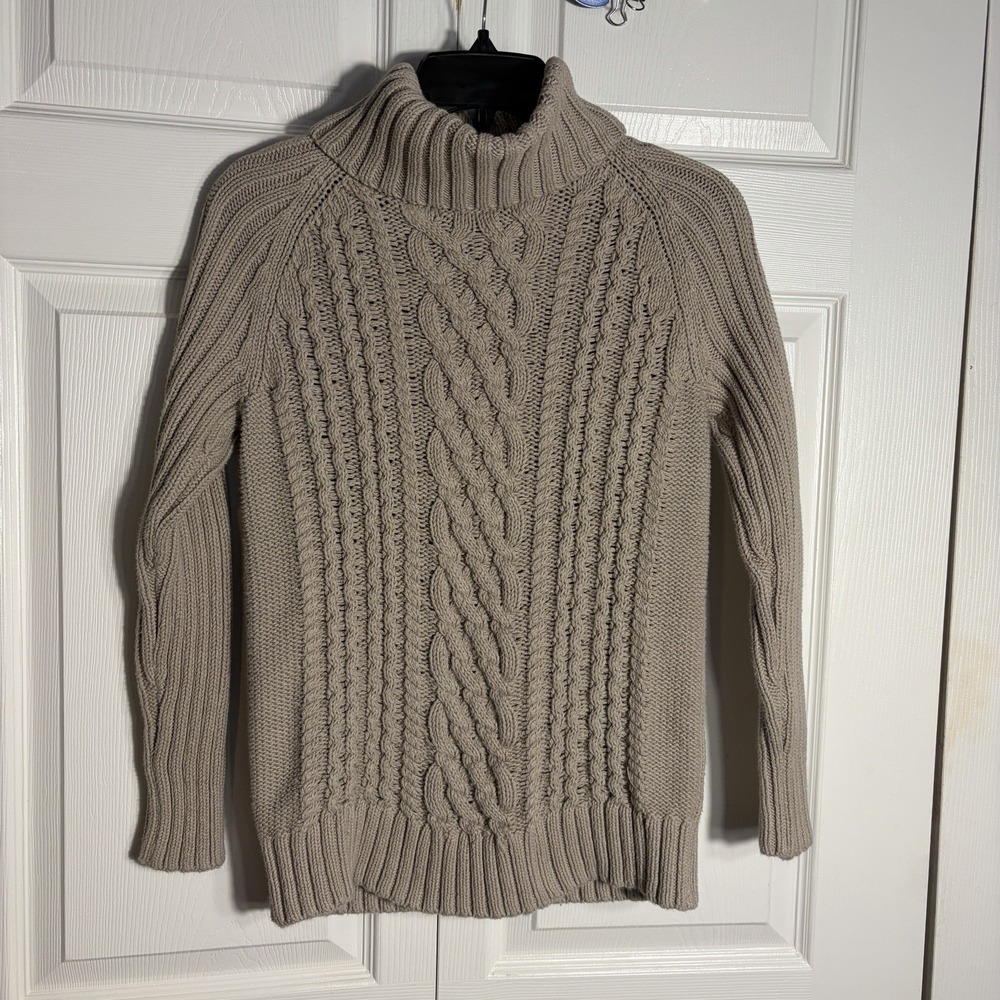 Banana Republic Cable Knit Turtleneck Women S Oatmeal Cotton Blend Pullover Top